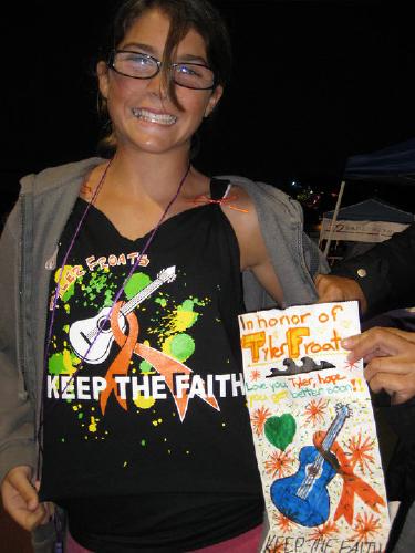 Tyler's cousin, Hannah, showing her artistic ability matches the "Keep the Faith"shirt