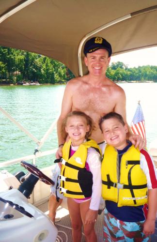Captain Lee and our twin skippers on Lake Norman