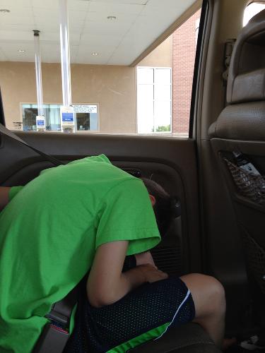 8/7/12: Klaus sleeping in the car back to Boulder after hearing the great news today from Dr. Clark.