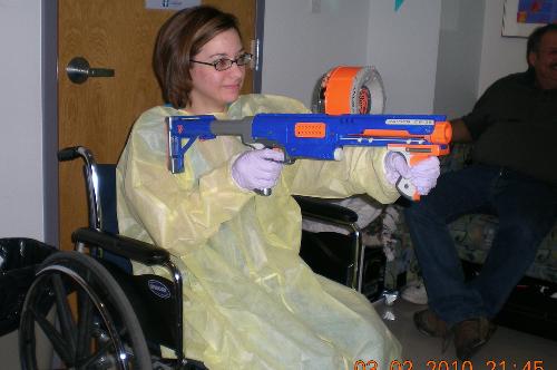 Chelsea getting Tyler with the nerf gun just before his transplant Mar 3rd