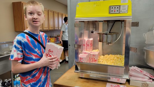 Caleb working the concession stand for the first home football game.