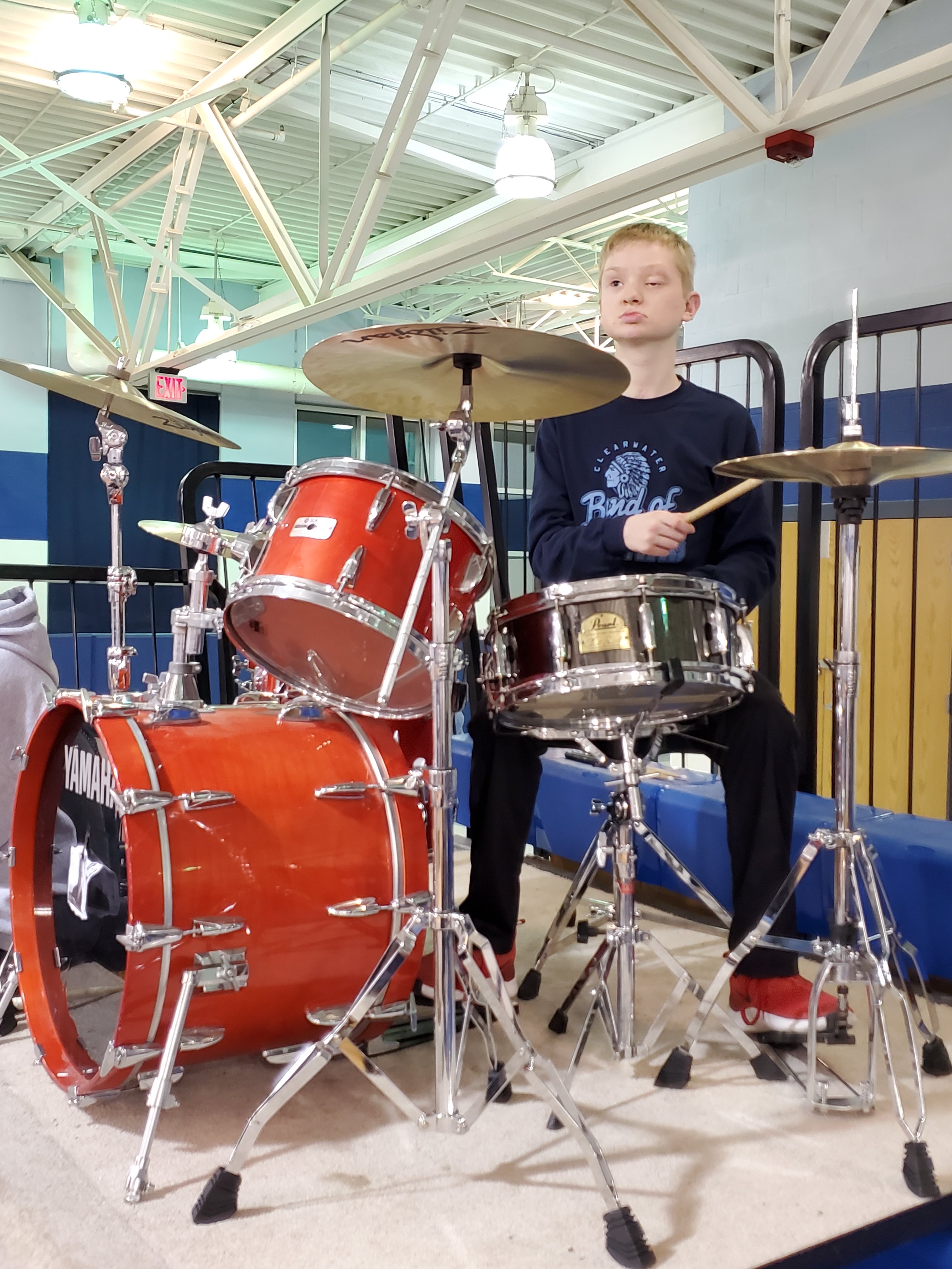 Rockin' the drum set in pep band!