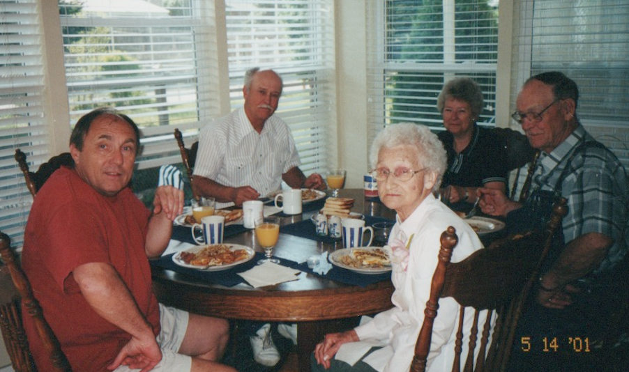 Mother's Day in Denver--John, Lee (Hubert & Mary Alice's son), Mary Alice, Pat (Lee's wife), Hubert--May 2001