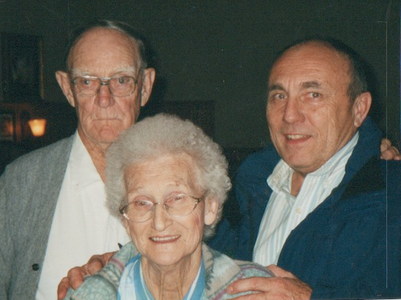 Hubert, Mary Alice, John--at Bichelmeyer's Steak House in Tonganoxie, KS, 2002