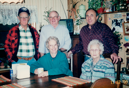 Hubert, Deak, John, Juanita, Mary Alice, at Juanita & Deak's in McLouth, Kansas, November 2000