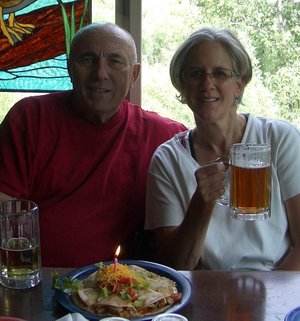 Quality Time:  Celebrating Beth's 50th birthday with a chicken quesadilla and beers at Bear Creek Tavern after riding one of our favorite mountain biking trails, June 2012