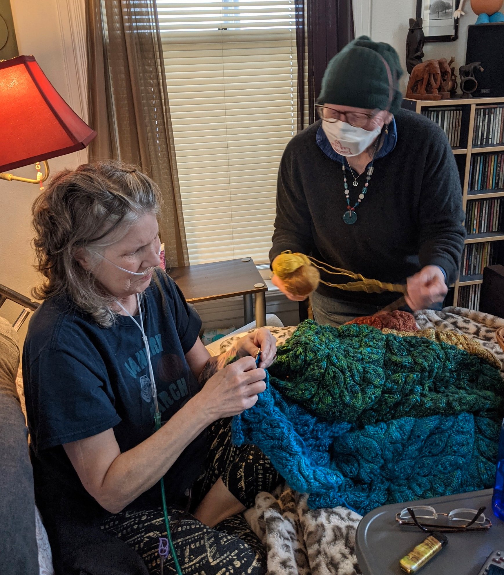 The afghan edging project—Susan and Laura are making it happen!