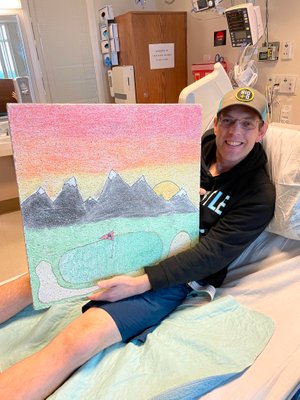 Elsa&#x20;and&#x20;Nora&#x20;made&#x20;a&#x20;ceiling&#x20;tile&#x20;for&#x20;the&#x20;rehab&#x20;unit.&#x20;They&#x20;are&#x20;hung&#x20;all&#x20;around&#x20;the&#x20;unit&#x21;&#x20;Girls&#x20;made&#x20;it&#x20;golf&#x20;theme&#x20;of&#x20;course&#x20;for&#x20;Jonathan&#x21;&#x20;