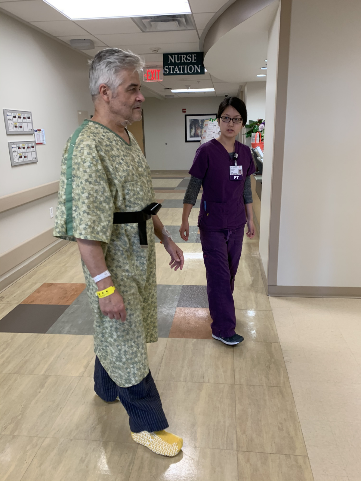 His physical therapist in the hospital, letting him figure out how to do left turns. He walks down the hall and doesn’t see the hallways to his left, walks past them. She says “life isn’t all right turns you know”. 