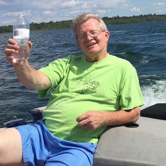 Jim enjoying a ride on his daughter and son-in-law’s boat