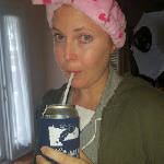 Enjoying some sparkling water during my mid-day stroll around the house.  Headband courtesy of my mother.  (She insisted.)