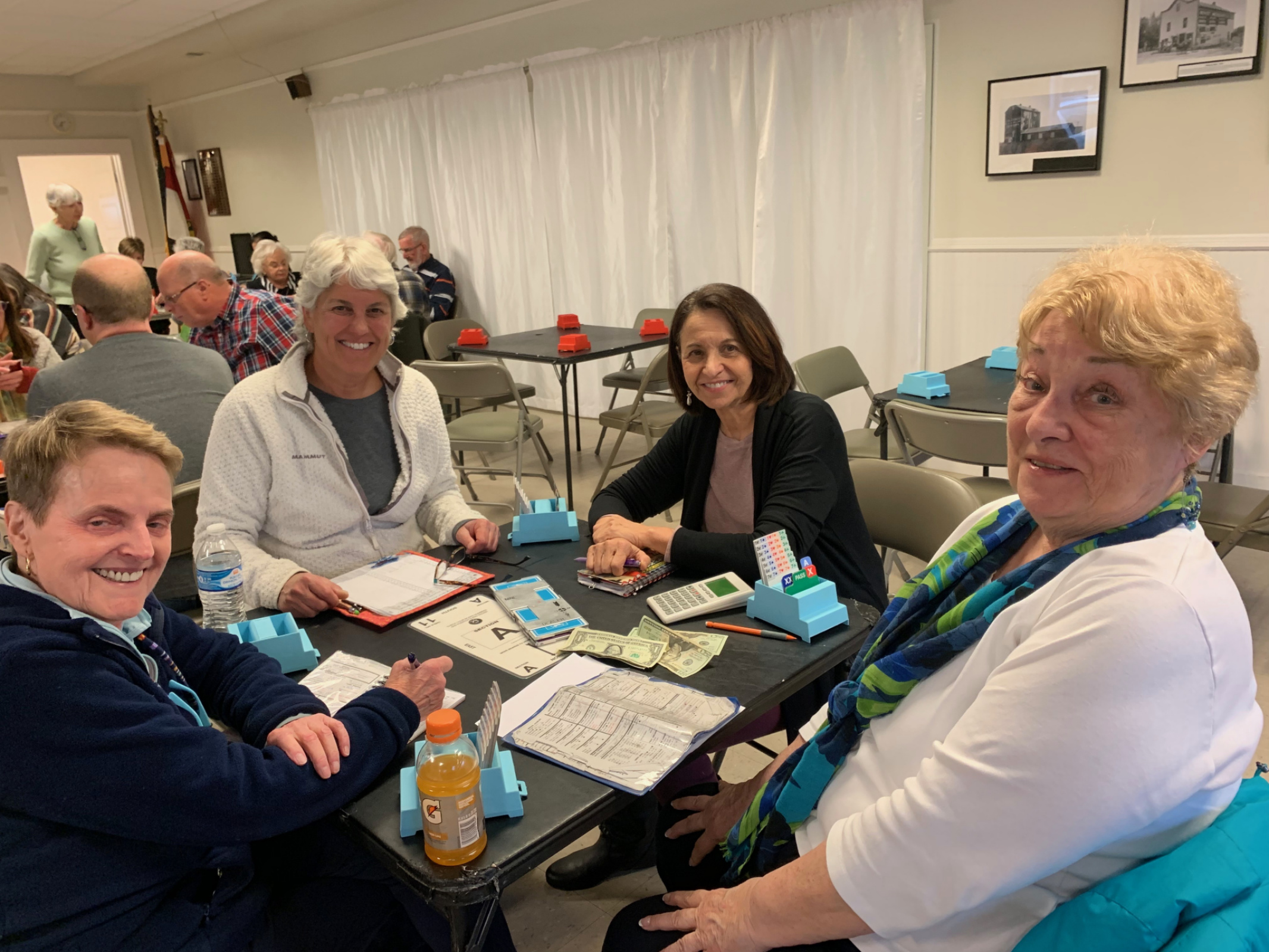 Last game at Niwot Grange April 30 2019, I'm the one sitting directly across from Miki. The other two ladies are Lisa Geiger and Judith Hardie (I hope that's  her name!)) 