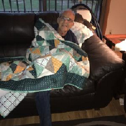 HAND MADE QUILT BY A GOOD FRIEND OF OURS! JAY LOVES IT MARY!!!!