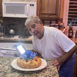 Here’s Pop on his birthday last year. He loves pineapple upside down cake, and so that’s what he had!