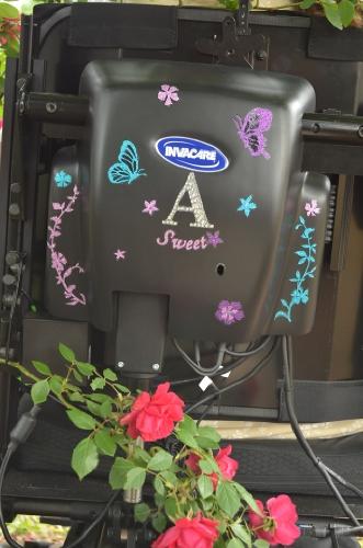 The back of my new wheelchair....all decorated. :)