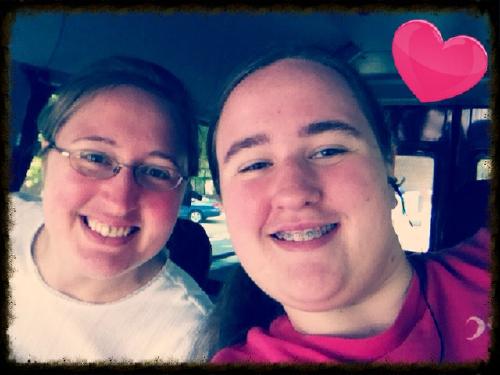 Me 'n Valerie-my sis, best friend, & wheelchair buddy. :) Riding in our new wheelchair van together.