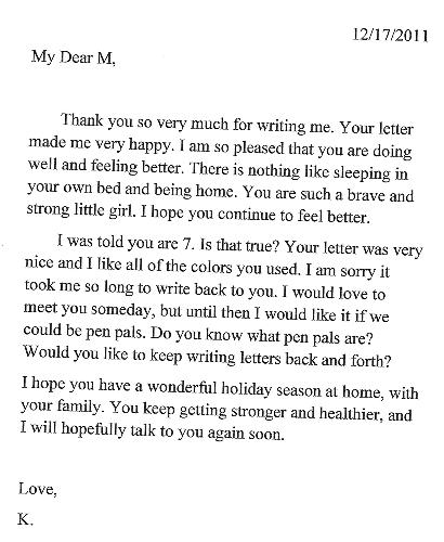 Letter from Maya's bone marrow donor to Maya