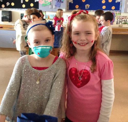 Maya and her friend Emma at their class Valentine's Day party!