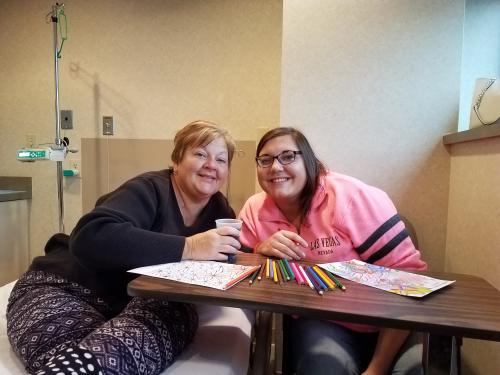 Our first chemo infusion! We are just coloring the stress away!