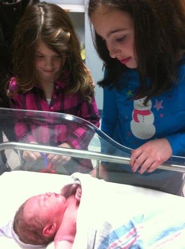 Annie and Erin meet their new baby sister, Mary Colleen Potter