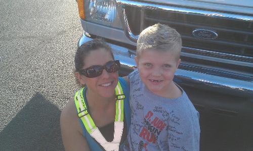 Carson and mom, just before the St. Jude Pekin to Peoria Run.