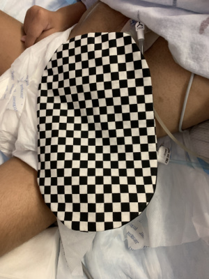 Ostomy bag cover made by his nurse Cassie 