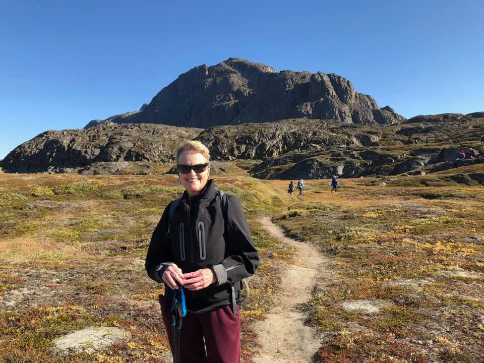 Either Iceland or Greenland this past fall.  Such an adventure lover!
