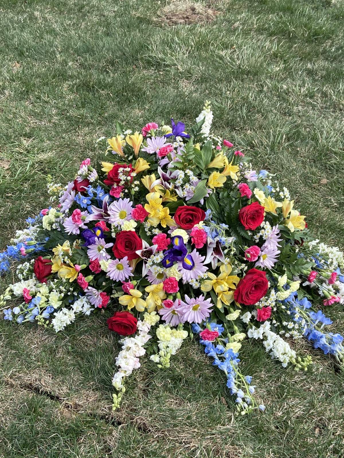 Close up of the flowers placed on her grave.