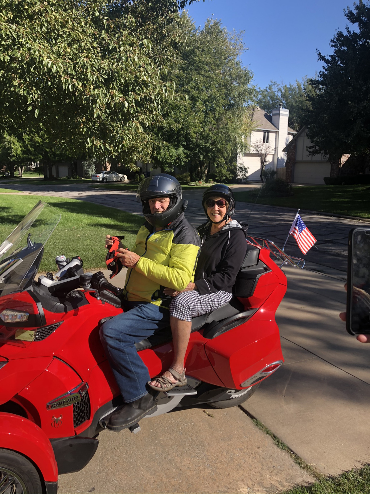 Going for first ride on Bob’s motorcycle!!