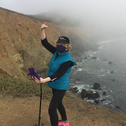 At the top of the stair climb on a day hike above the Pacific. The joy of being by the ocean is a medicine for body and soul!