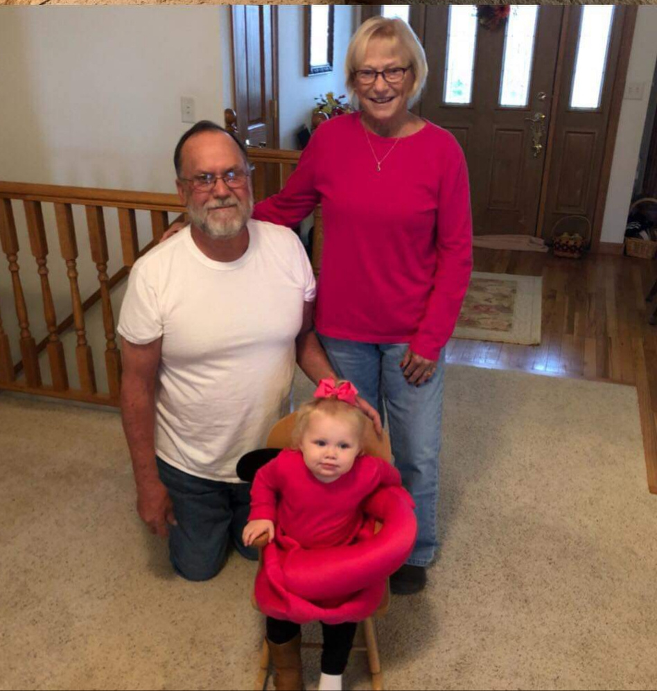 Scarlett with Grandma and Grandpa Harvey - Halloween 2018