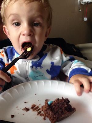 Sharing mommy's birthday brownie
