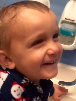 Laughter from playing in the sink