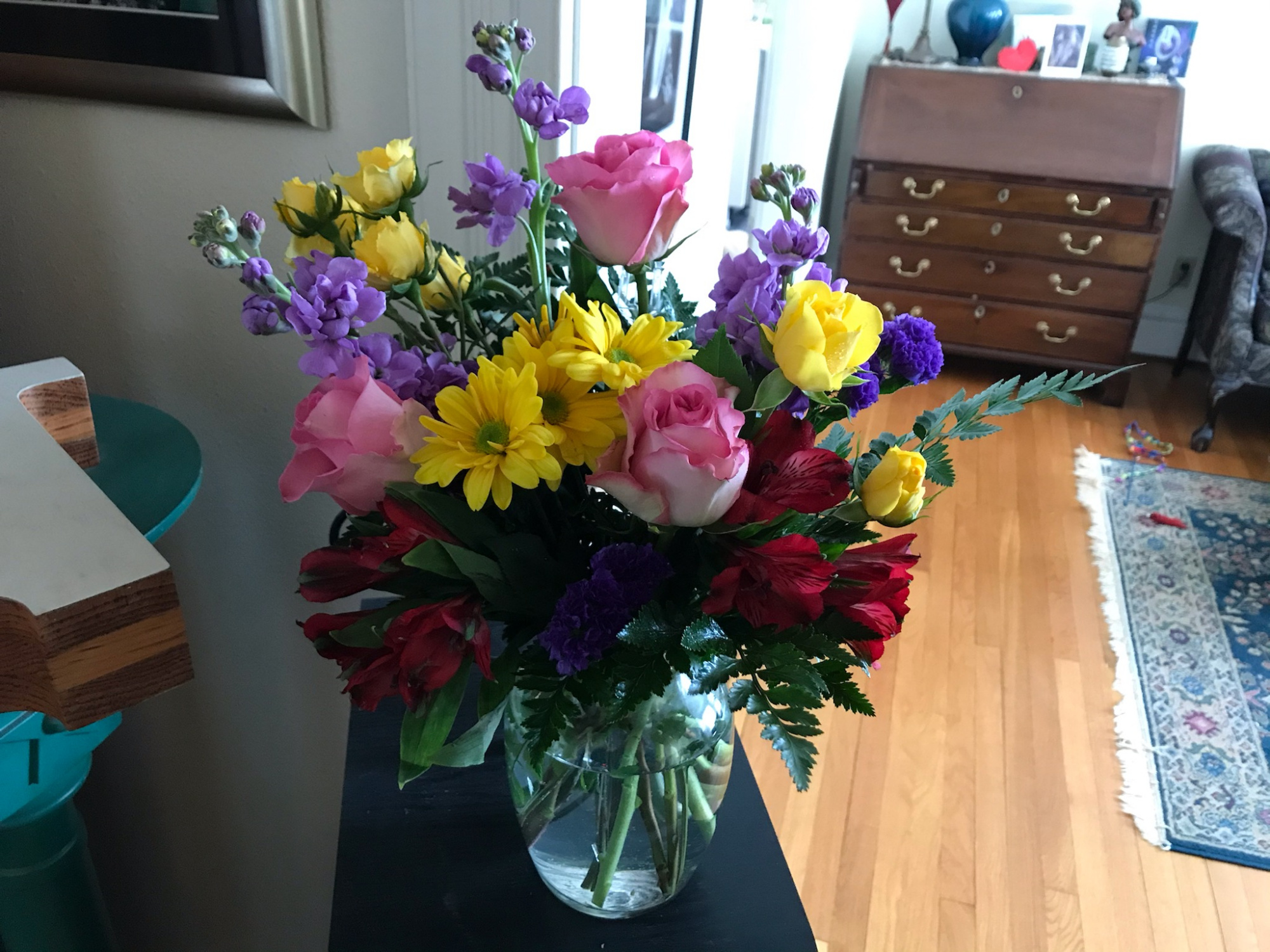 Just one of the many colorful bouquets being delivered to Laura to decorate her house and fill her heart.