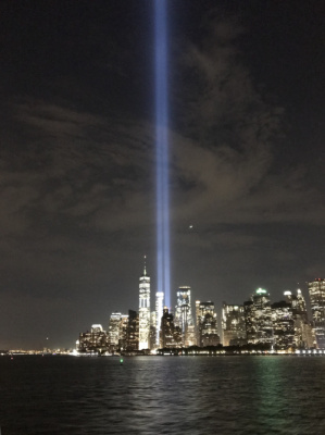 We could see the lights shining up from the Ground Zero 9/11 memorial from the ferry.  Ground Zero is on our list of must do’s for next year’s NY trip!