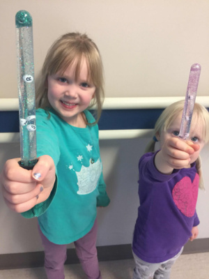 Grace and Clara made magic wands during project time at the hospital. 