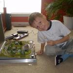Tomas with his new train set 5 days after DX.