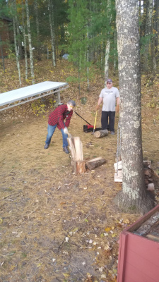 Dad's view of the wood chopping
