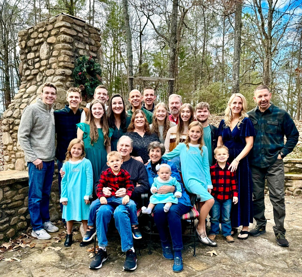 Our family together in Oxford for Christmas 2023: Jerry & family from Dothan, Alabama; Lauren & family from Denham Springs, LA; Tiffany and family from Crawford, TX