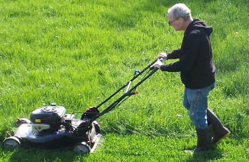 Steve cutting the grass!  A little every day . . 