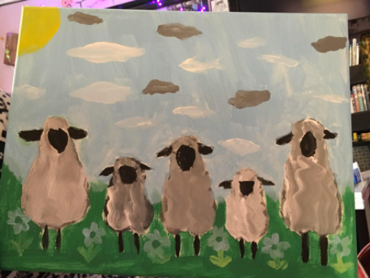 Emily painted this because I wanted a picture with 5 sheep members..... we are all diff shapes and sizes, but a God made us a family