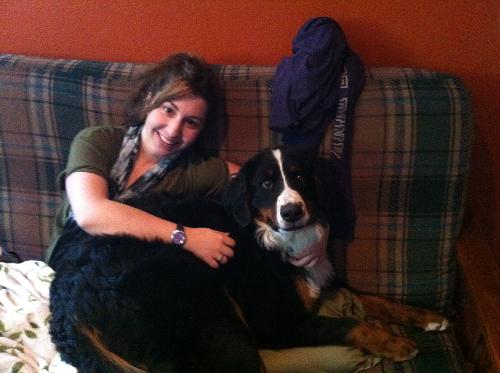 our now ~90 lb, one year old "puppy", Tallulah, still thinks she's small enough to sit in my lap
