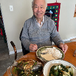 Dec 8 - Taken a day before the stroke, eating John's steamed fish!