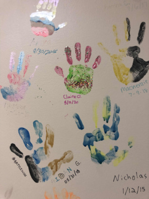 Claire’s handprint among other warriors. Northwestern Medicine Proton Center Warrenville, IL