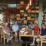   a few of the guys at Whitney's goodbye lunch.  
Clockwise from left: John, a  retired Brit military engineer who lives in Thailand on his farm; Kev an Ausie carpenter; me'; Dave from New Zealand (a world-class age group marathoner); Whitney; and John, a US PhD.

 More on each in a future post.
