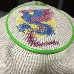I am a Phoenix. I rise from the ashes. This rendition of a phoenix , I stitched in the winter of 2017, while I was on disability leave due to crippling osteoarthritis in my left knee. After I showed it in the Lodi Agricultural Fair and the Columbia County Fair, I gave it to the physical therapists at UW Health at the American Center, to remind them of what they do every day -- help people rise up.