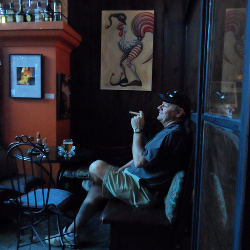 Kirk enjoying a cigar and drink in Antigua, Guatemala.  