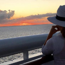 This photo was taken by my mom, as I was looking out from the ship at a beautiful sunset!  A sweet memory!  Our family was together celebrating her 85th birthday during a trip to the Caribbean this past spring.  I look forward to seeing many more beautiful sunsets in the future!!