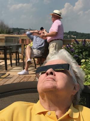 The eclipse, August 2017, from the roof of Joan's apartment building