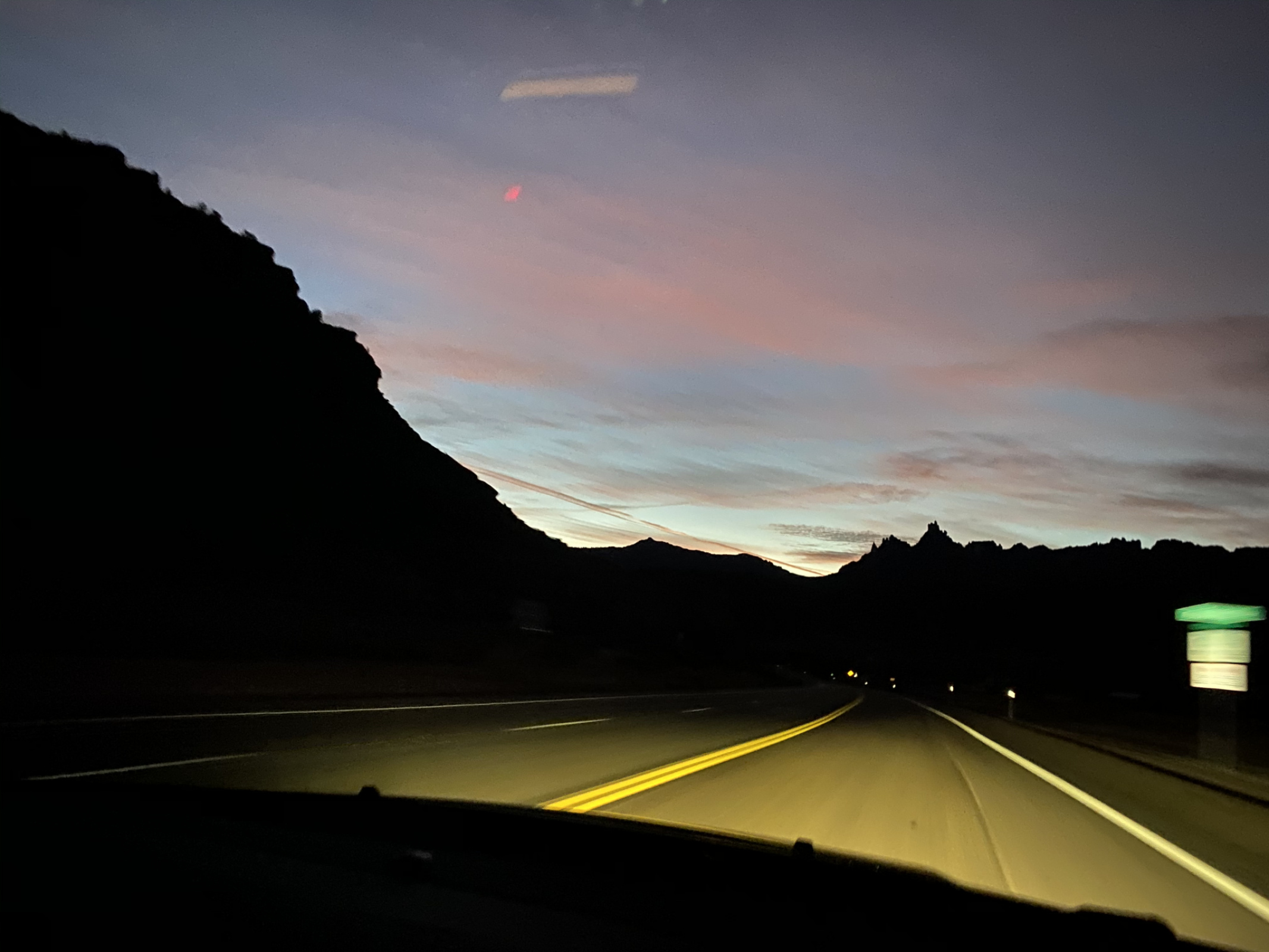 On the road into Zion National Park at 6:45 a.m.
